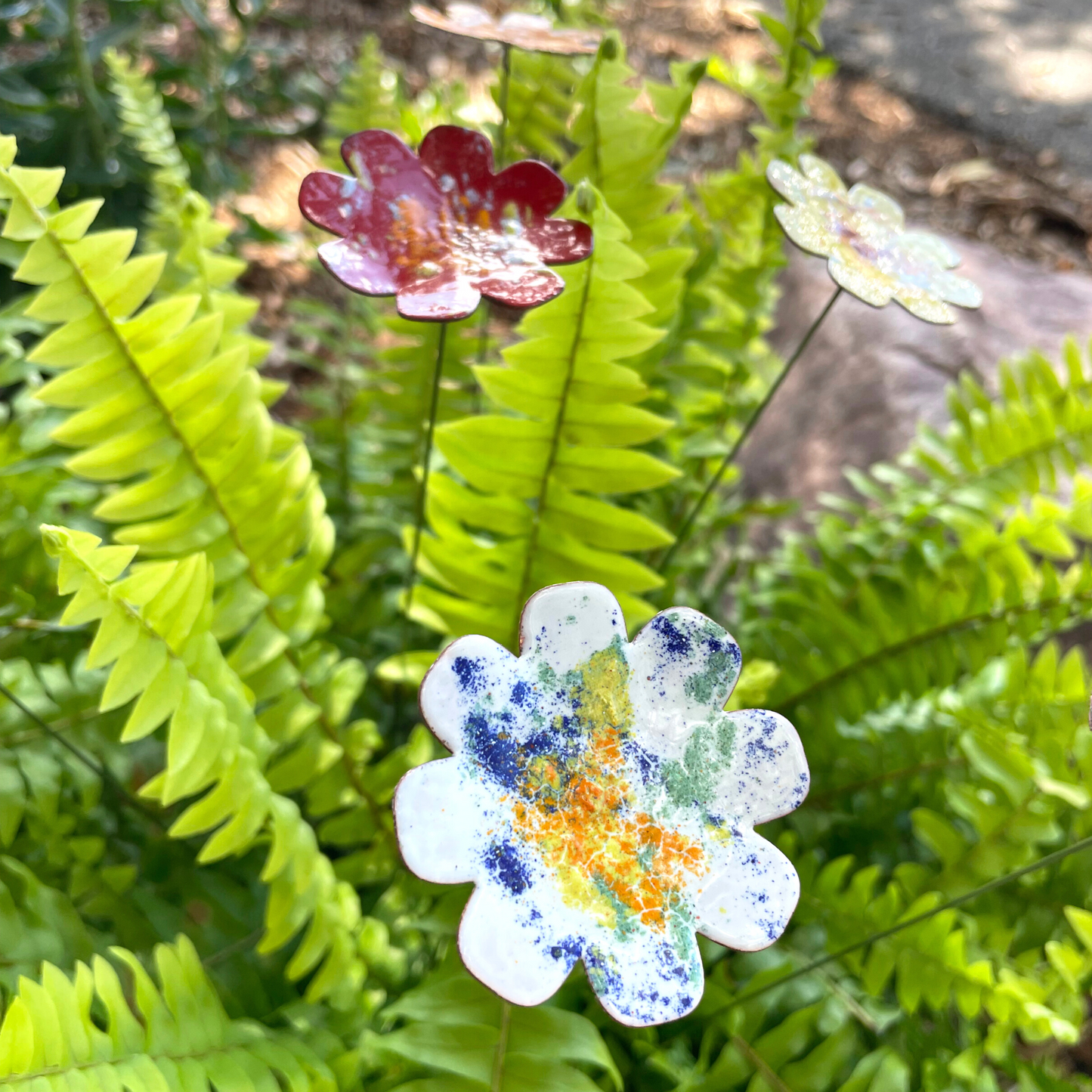 Large Copper Enamel Flowers