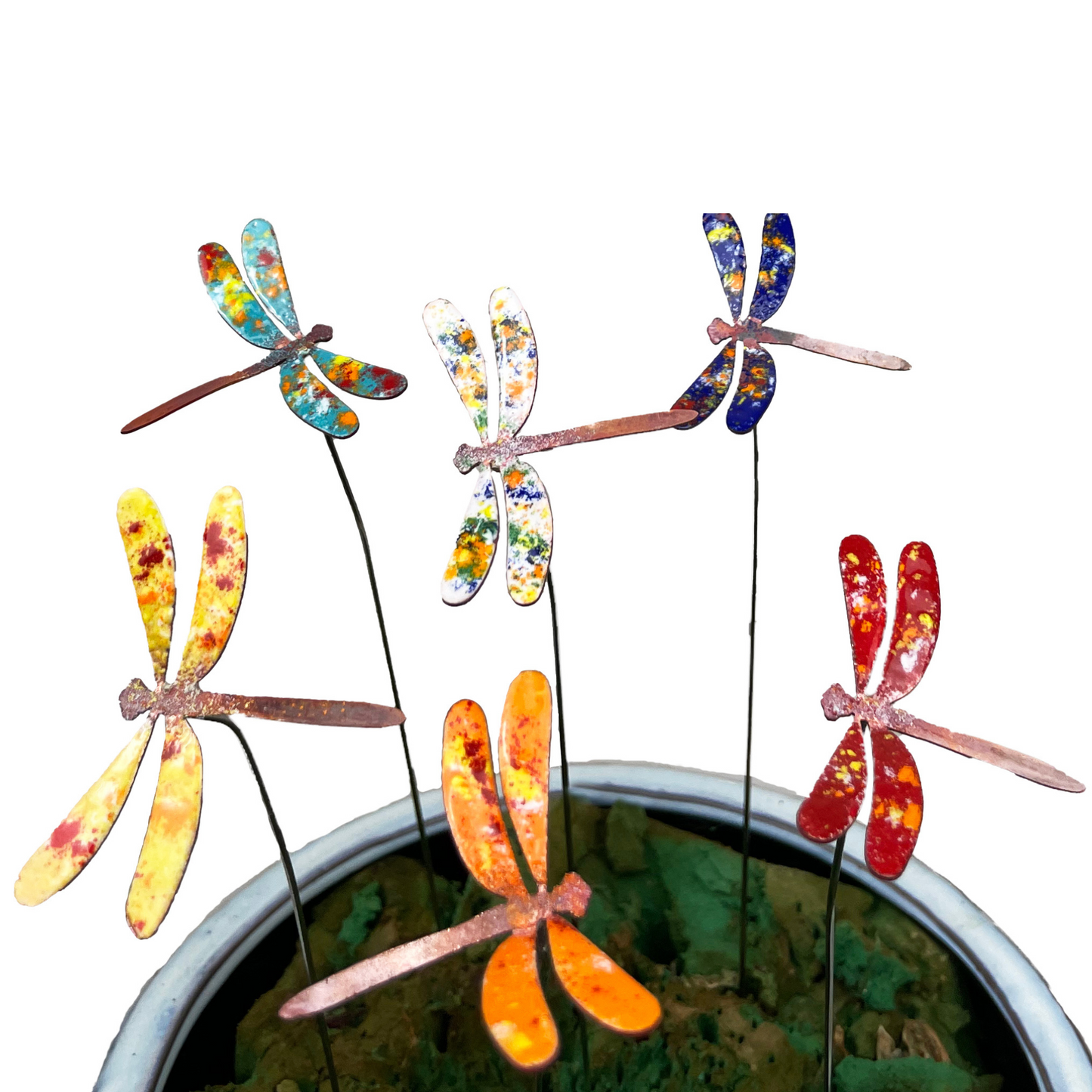 Small Copper Enamel Dragonflies- 6 pc